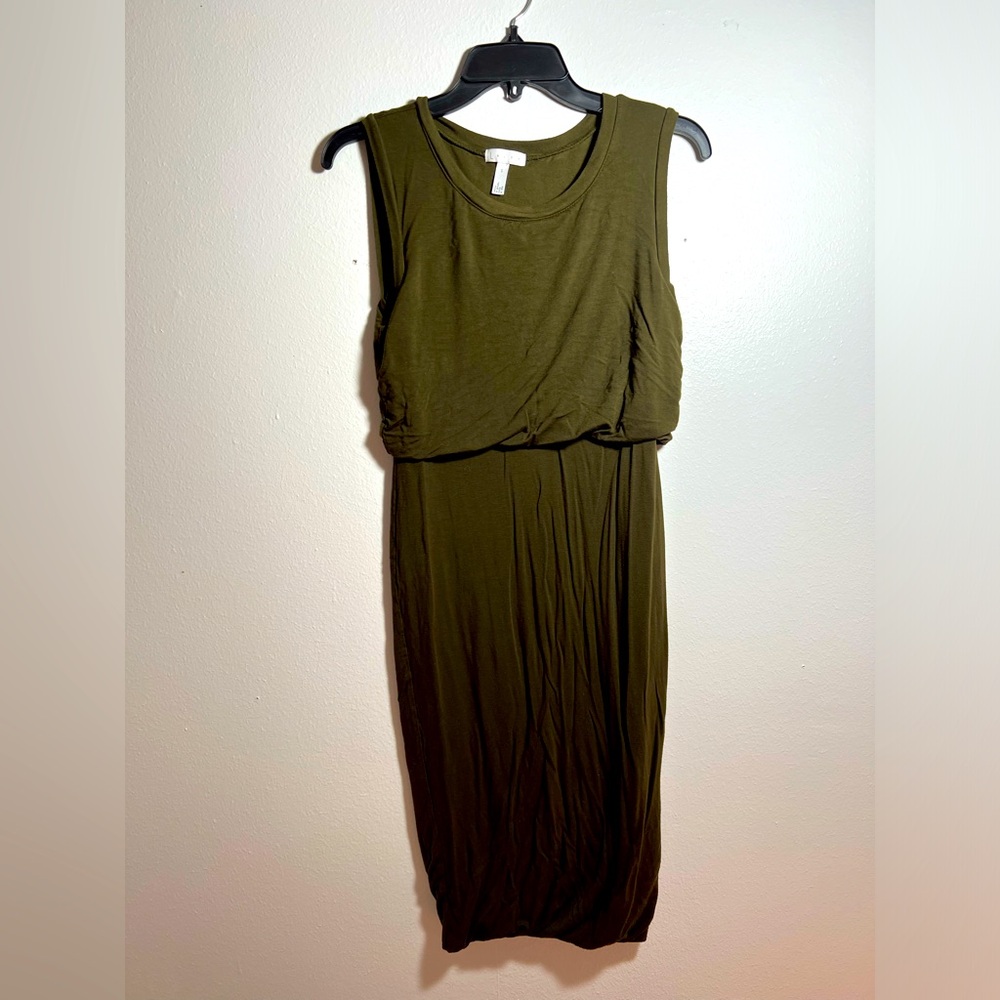 Leith Olive Green midi Dress with elastic waist pencil fit Size Small Nordstrom